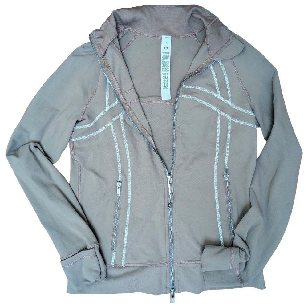 Lululemon Define Track Jacket Luon Women's 4 Warm Ash Grey White Full Zip